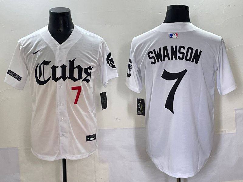Men 2025 Chicago Cubs #7 Swanson White Five generations Joint Name Nike MLB Jersey style 4->chicago cubs->MLB Jersey